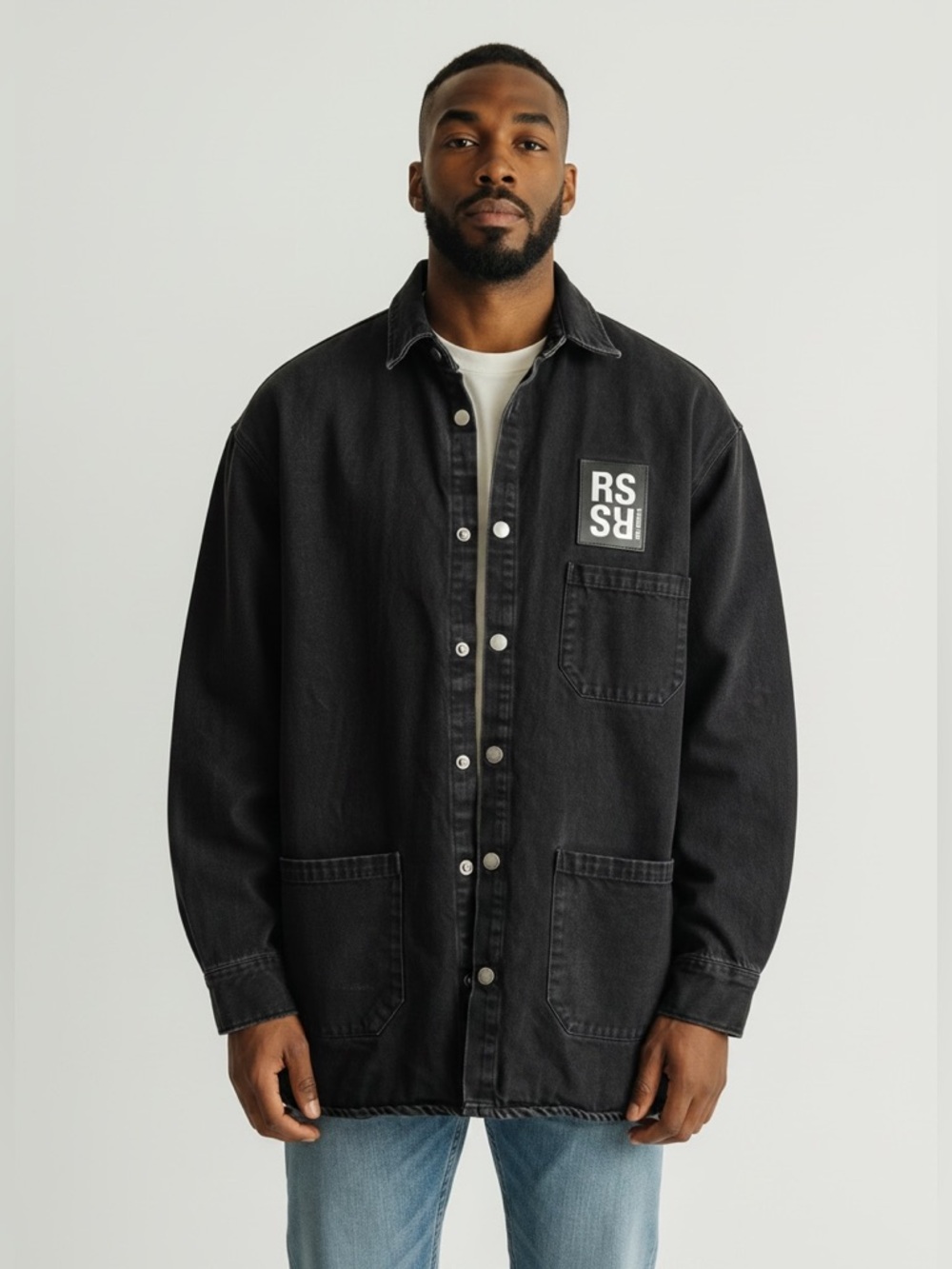 RAF SIMONS Big Fit Padded Denim Shirt AW20/21 Size M Washed Black Oversized